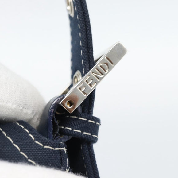 FENDI Mamma Baguette Shoulder Bag Canvas Navy Silver Auth 187955V