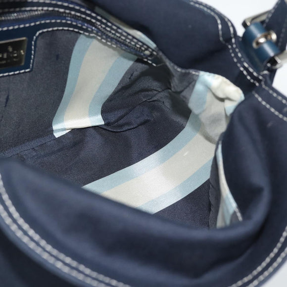FENDI Mamma Baguette Shoulder Bag Canvas Navy Silver Auth 187955V