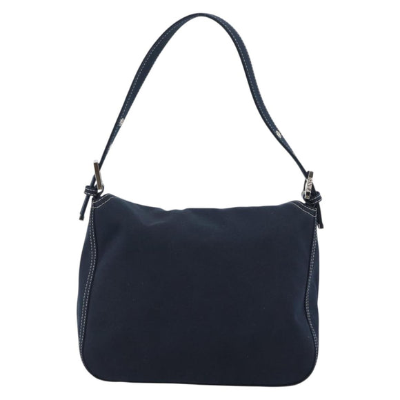 FENDI Mamma Baguette Shoulder Bag Canvas Navy Silver Auth 187955V