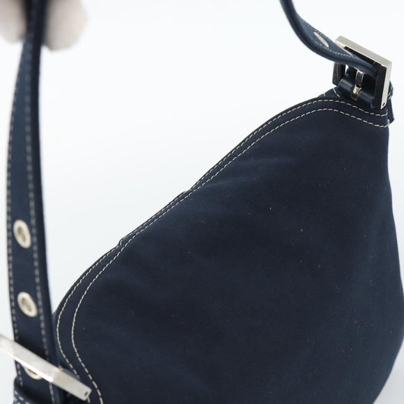 FENDI Mamma Baguette Shoulder Bag Canvas Navy Silver Auth 187955V