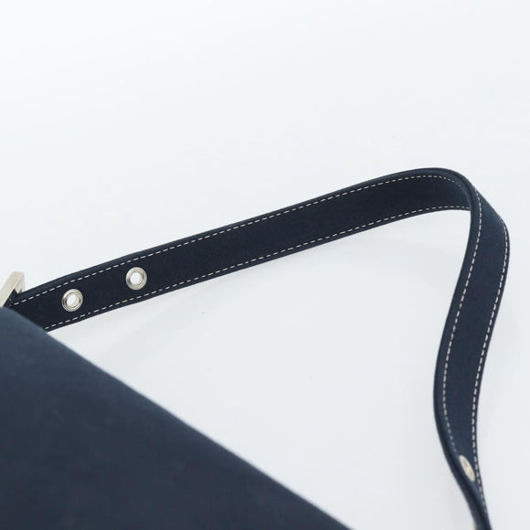 FENDI Mamma Baguette Shoulder Bag Canvas Navy Silver Auth 187955V