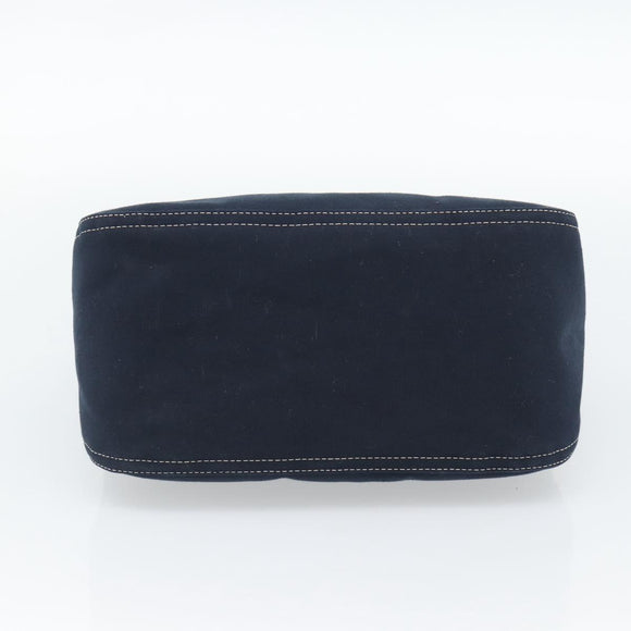 FENDI Mamma Baguette Shoulder Bag Canvas Navy Silver Auth 187955V