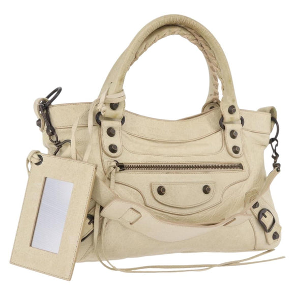 BALENCIAGA The First Hand Bag Leather 2way Ivory 103208 Auth 187956V
