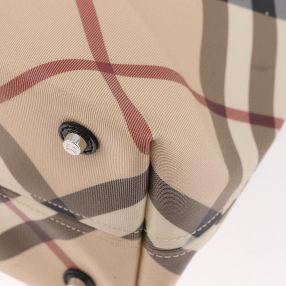 BURBERRY Nova Check Tote Bag PVC Beige Silver Auth 187957
