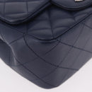 CHANEL Mini Matelasse 17 Chain Bag Lamb Skin Navy Silver CC Auth 187962SAM-15