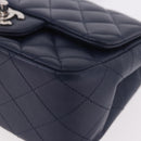 CHANEL Mini Matelasse 17 Chain Bag Lamb Skin Navy Silver CC Auth 187962SAM-16