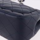 CHANEL Mini Matelasse 17 Chain Bag Lamb Skin Navy Silver CC Auth 187962SAM-18