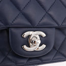 CHANEL Mini Matelasse 17 Chain Bag Lamb Skin Navy Silver CC Auth 187962SAM-19