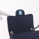 CHANEL Mini Matelasse 17 Chain Bag Lamb Skin Navy Silver CC Auth 187962SAM-20