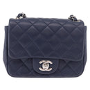 CHANEL Mini Matelasse 17 Chain Bag Lamb Skin Navy Silver CC Auth 187962SAM-13