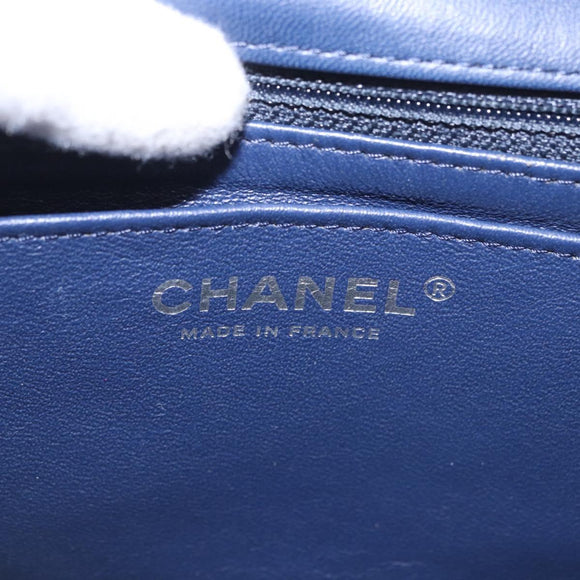 CHANEL Mini Matelasse 17 Chain Bag Lamb Skin Navy Silver CC Auth 187962SAM