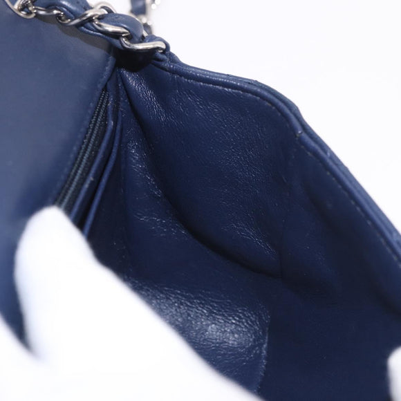 CHANEL Mini Matelasse 17 Chain Bag Lamb Skin Navy Silver CC Auth 187962SAM