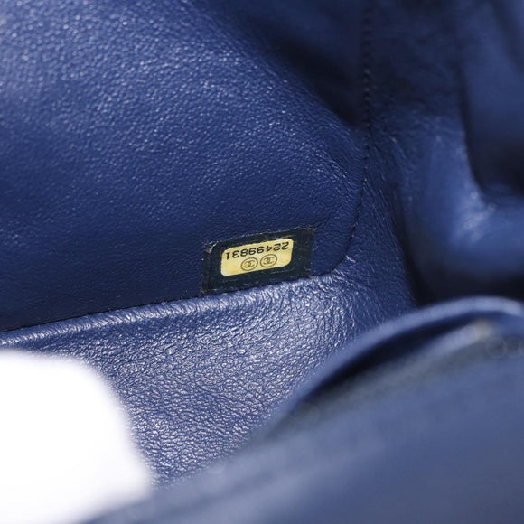CHANEL Mini Matelasse 17 Chain Bag Lamb Skin Navy Silver CC Auth 187962SAM