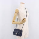 CHANEL Mini Matelasse 17 Chain Bag Lamb Skin Navy Silver CC Auth 187962SAM-29
