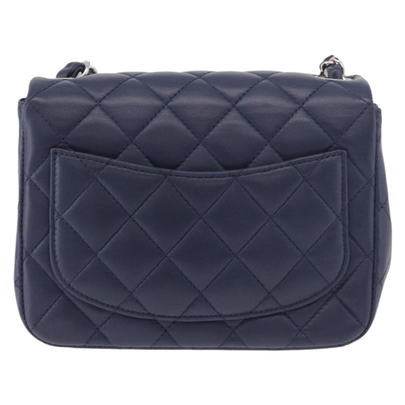 CHANEL Mini Matelasse 17 Chain Bag Lamb Skin Navy Silver CC Auth 187962SAM