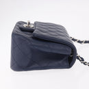 CHANEL Mini Matelasse 17 Chain Bag Lamb Skin Navy Silver CC Auth 187962SAM-3