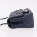 CHANEL Mini Matelasse 17 Chain Bag Lamb Skin Navy Silver CC Auth 187962SAM-4