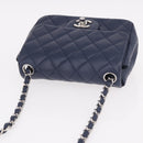 CHANEL Mini Matelasse 17 Chain Bag Lamb Skin Navy Silver CC Auth 187962SAM-6
