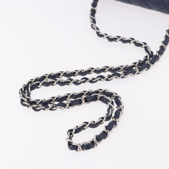 CHANEL Mini Matelasse 17 Chain Bag Lamb Skin Navy Silver CC Auth 187962SAM