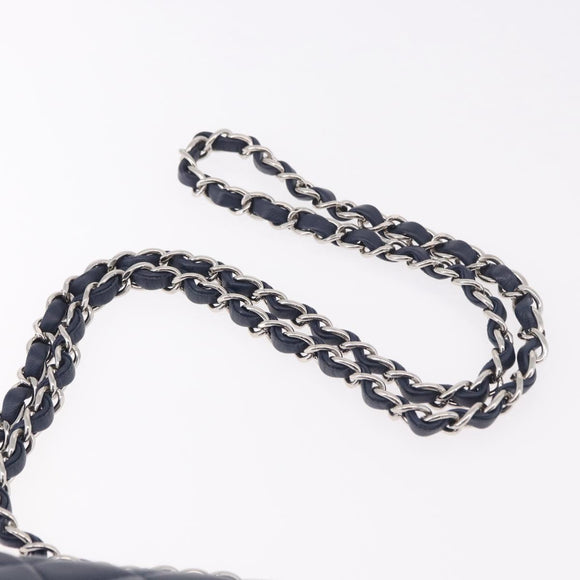 CHANEL Mini Matelasse 17 Chain Bag Lamb Skin Navy Silver CC Auth 187962SAM