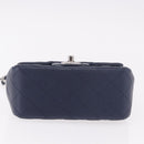 CHANEL Mini Matelasse 17 Chain Bag Lamb Skin Navy Silver CC Auth 187962SAM-5