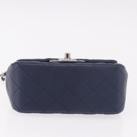 CHANEL Mini Matelasse 17 Chain Bag Lamb Skin Navy Silver CC Auth 187962SAM