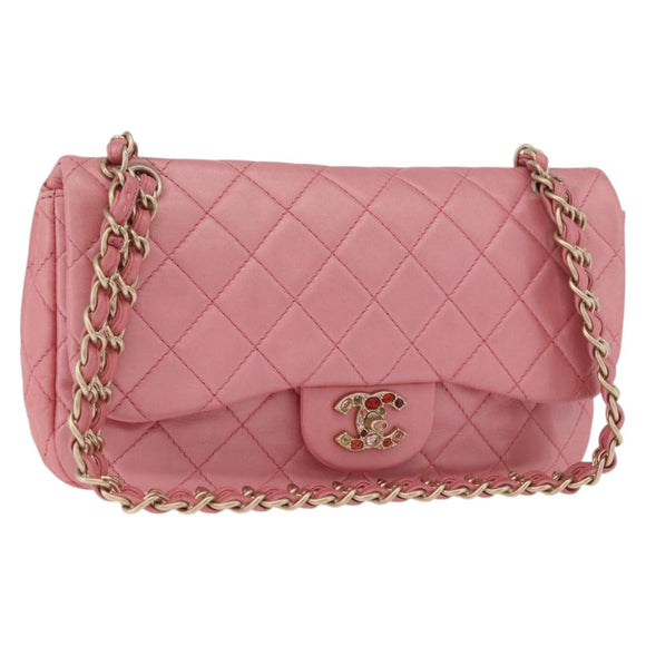 CHANEL Matelasse 30 Chain Shoulder Bag Lamb Skin Pink Gold CC Auth 187963SM