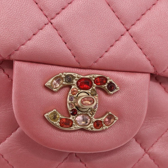 CHANEL Matelasse 30 Chain Shoulder Bag Lamb Skin Pink Gold CC Auth 187963SM