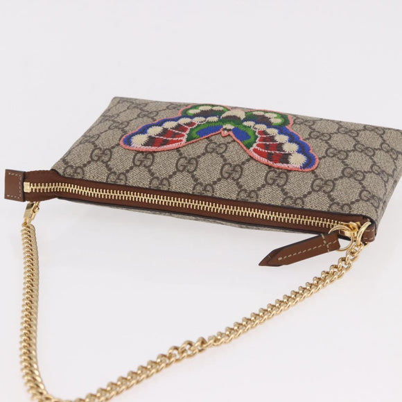 GUCCI GG Supreme Chain Accessory Pouch PVC Beige Gold 456866 Auth 187966V