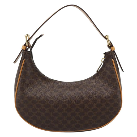 CELINE Macadam Canvas Hand Bag PVC Leather Brown Gold Auth 187973V