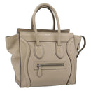 CELINE Luggage Micro Shopper Hand Bag Leather Beige Auth 187981V-1