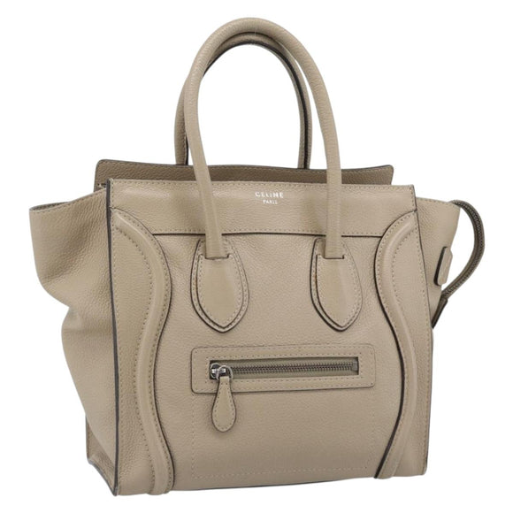 CELINE Luggage Micro Shopper Hand Bag Leather Beige Auth 187981V