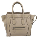 CELINE Luggage Micro Shopper Hand Bag Leather Beige Auth 187981V-2