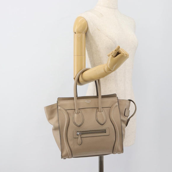 CELINE Luggage Micro Shopper Hand Bag Leather Beige Auth 187981V