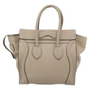 CELINE Luggage Micro Shopper Hand Bag Leather Beige Auth 187981V-3
