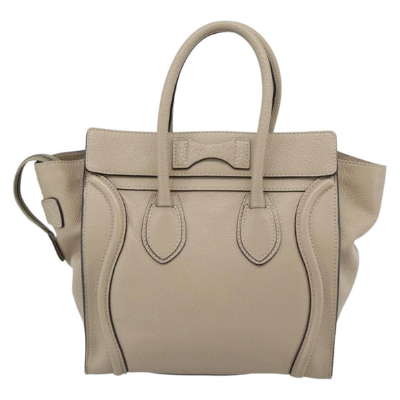 CELINE Luggage Micro Shopper Hand Bag Leather Beige Auth 187981V