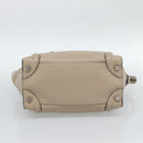 CELINE Luggage Micro Shopper Hand Bag Leather Beige Auth 187981V-9