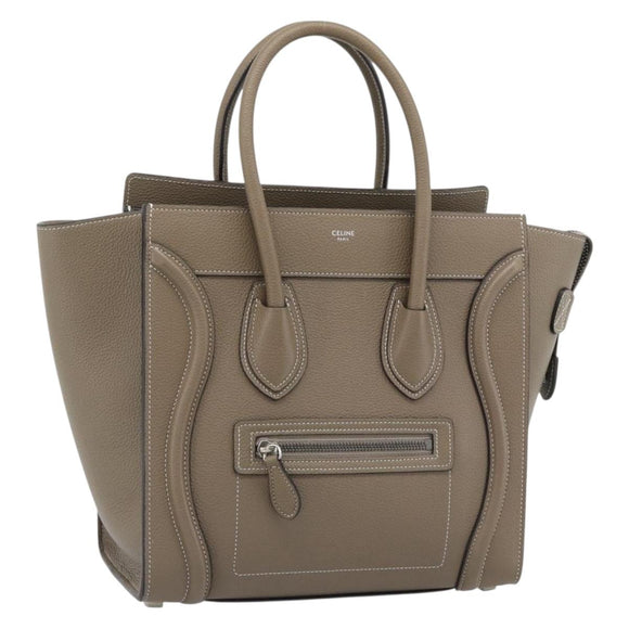 CELINE Luggage Micro Shopper Hand Bag Leather Gray Auth 187982V