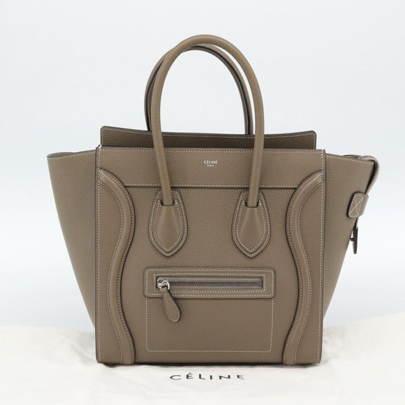 CELINE Luggage Micro Shopper Hand Bag Leather Gray Auth 187982V