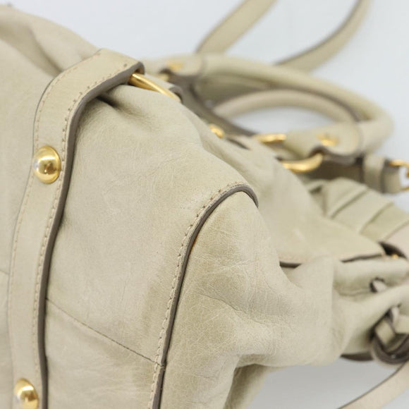 Miu Miu Leather Hand Bag 2way Beige Gold Auth 187984V