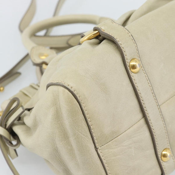 Miu Miu Leather Hand Bag 2way Beige Gold Auth 187984V