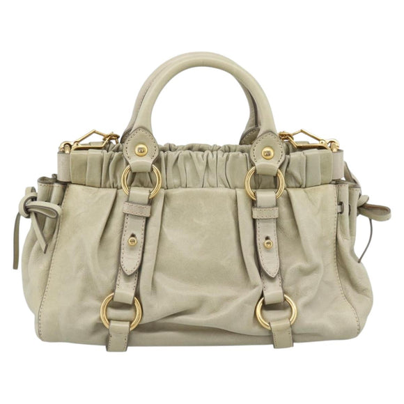 Miu Miu Leather Hand Bag 2way Beige Gold Auth 187984V