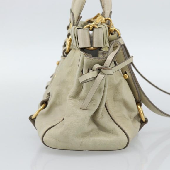 Miu Miu Leather Hand Bag 2way Beige Gold Auth 187984V