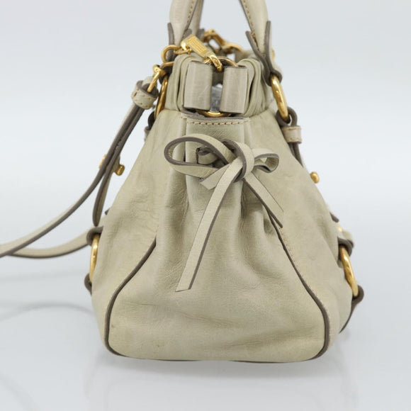 Miu Miu Leather Hand Bag 2way Beige Gold Auth 187984V