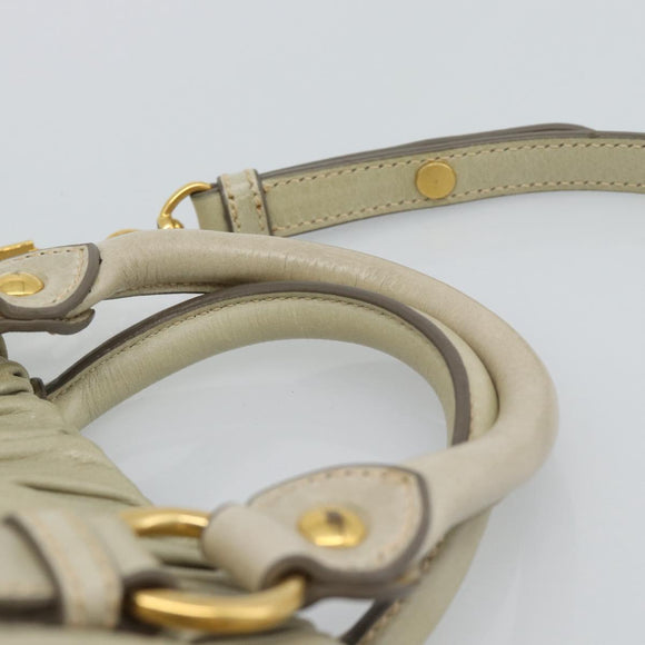 Miu Miu Leather Hand Bag 2way Beige Gold Auth 187984V