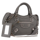 BALENCIAGA Leather Classic Metallic Edge Mini City 2way Gray Silver Auth 187985M-1