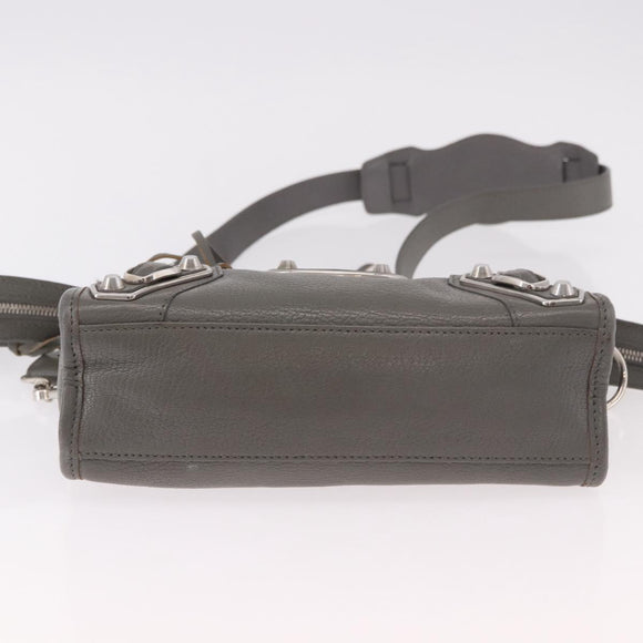 BALENCIAGA Leather Classic Metallic Edge Mini City 2way Gray Silver Auth 187985M