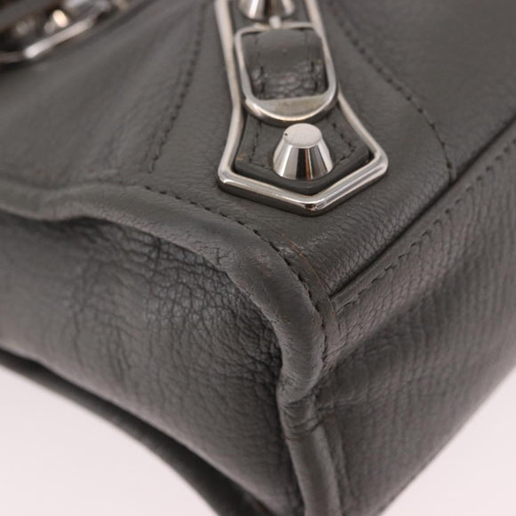 BALENCIAGA Leather Classic Metallic Edge Mini City 2way Gray Silver Auth 187985M