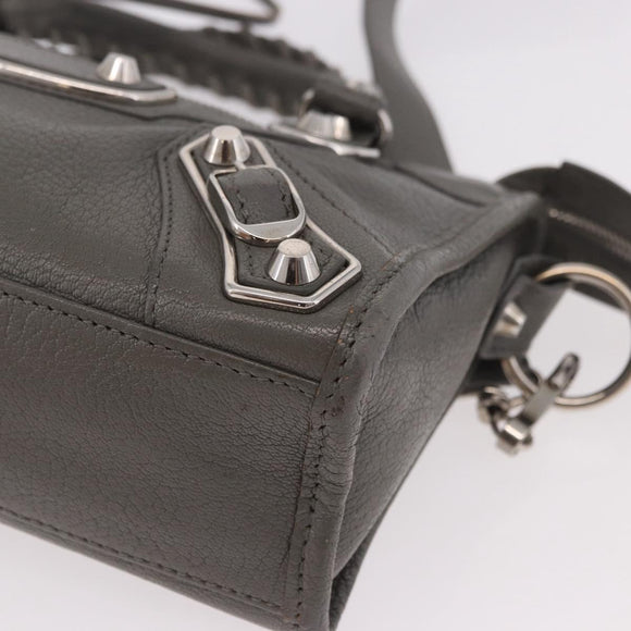 BALENCIAGA Leather Classic Metallic Edge Mini City 2way Gray Silver Auth 187985M