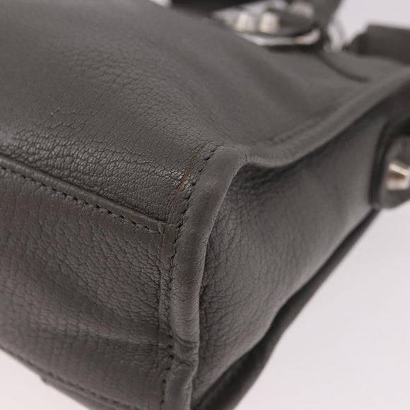 BALENCIAGA Leather Classic Metallic Edge Mini City 2way Gray Silver Auth 187985M